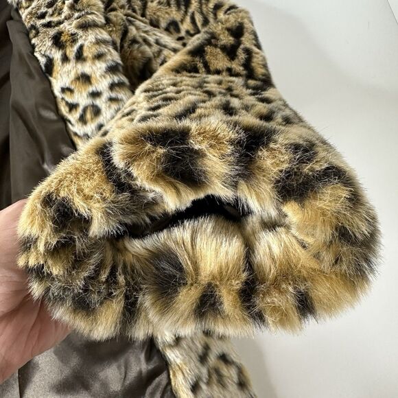 Steve Madden Leopard Print Jacket Womens Sz L Faux Fur Mob Wife Glamorous - Picture 10 of 16